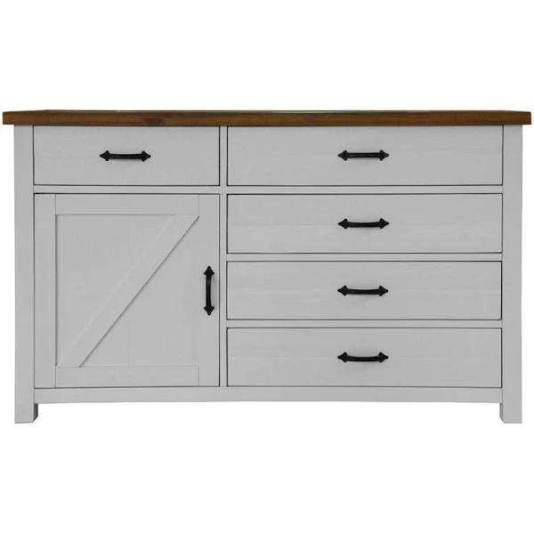 Grandy Dresser 5 Chest of Drawers 1 Door Bed Storage Cabinet White Brown