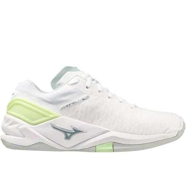 Mizuno Wave Stealth Neo Netball Womens Shoes [Colour:White/Glacial Ridge/Patina Green][Shoe Size:9 USW]