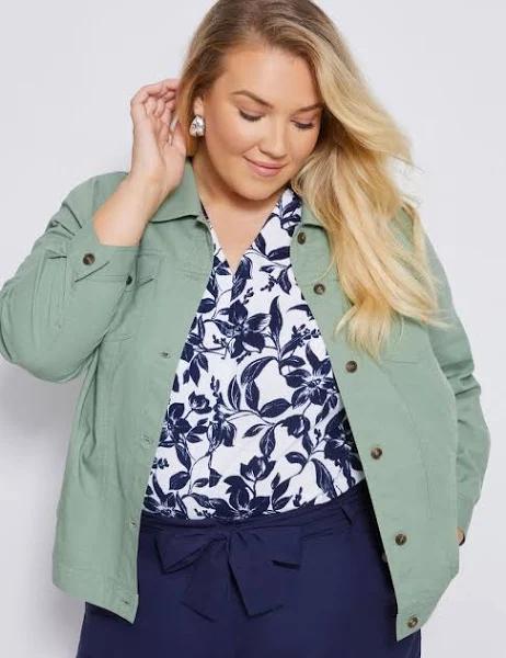 Autograph - Plus Size - Womens Jacket - Woven Linen Blend Denim Style Jacket