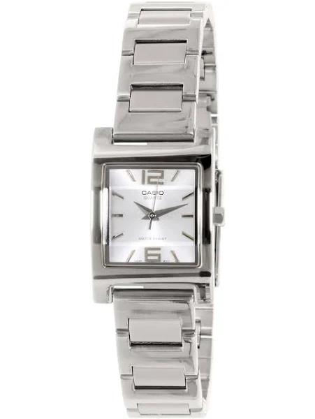 Casio Womens Stainless Steel Watch LTP1283D-7A Rectangular Case Silver Dial