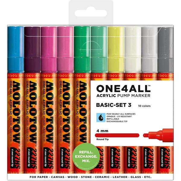 MOLOTOW : ONE4ALL : 227HS : Acrylic Marker : Basic Set 3 : 10 Colours