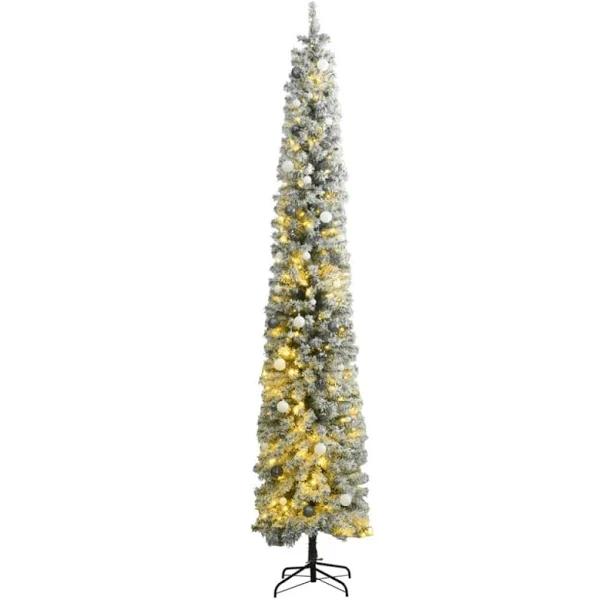 Slim Christmas Tree 300 LEDs & Ball Set & Flocked Snow 270 cm