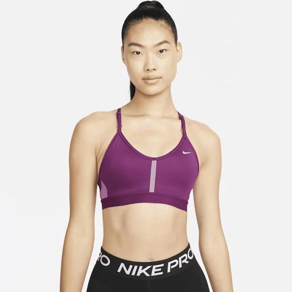 Nike Dri Fit Indy Light Support Padded V-Neck Sports Bra Purple L Woman