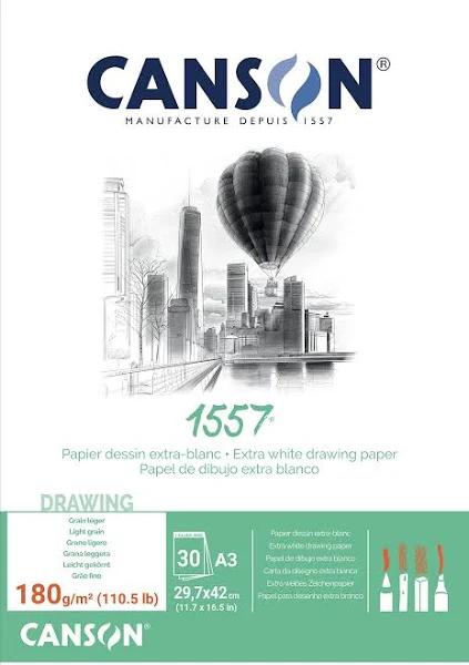 Canson 1557 - A3 Pad Including 30 Sheets of 180gsm White Cartridge Drawing Paper