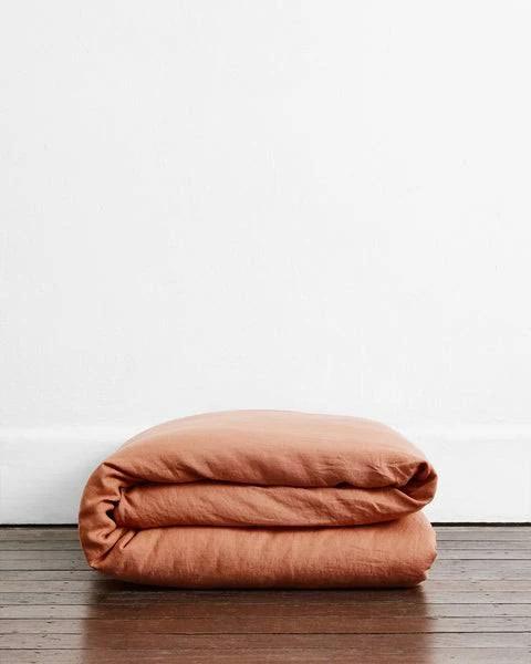 Hazelnut 100% French Flax Linen Duvet Cover - King Single - Bed Threads