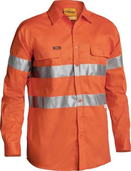 Bisley BT6482 Hi-Vis Taped Cotton Drill Shirt Long Sleeve Orange / XS