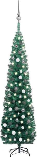 vidaXL Slim Artificial Christmas Tree With LEDs&Ball Set Green 210 cm