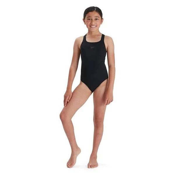 Speedo Girls Medalist Eco Endurance+ One Piece Swimsuit Black 9-10 Years Recycled Polyester PBT Girls One Piece Swimsuit