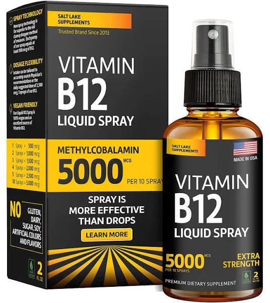 Vitamin B12 Liquid - Methylcobalamin B12 Spray - Vegan & Non-GMO - Instantly Boost Energy Levels and Speed Up Metabolism