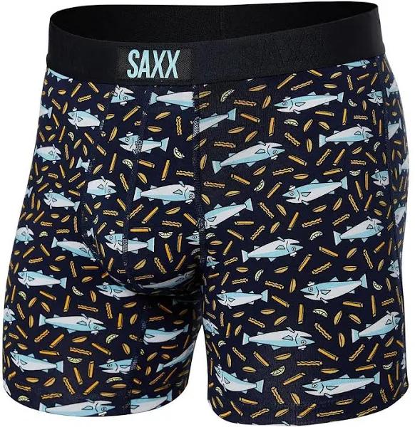 Saxx Underwear Vibe Super Soft Men's Boxer Shorts Fish &/Chips/navy L