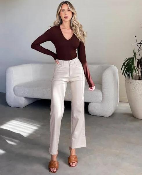 Dazie - Women's Neutrals Leather Pants - True Calling Faux Leather High Waisted Pants - Size 8 at The Iconic