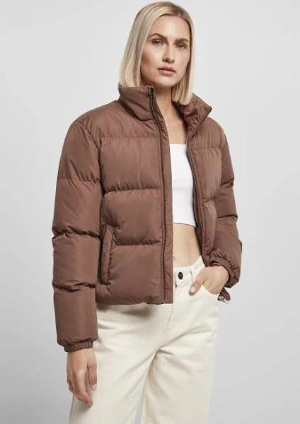 Urban Classics Short Peached Puffer Jacket in Bark Brown XL