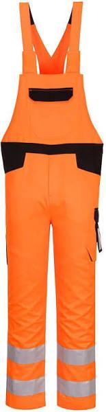 Portwest Mens PW2 Hi-Vis Safety Bib and Brace Overall Orange/Black 3XL