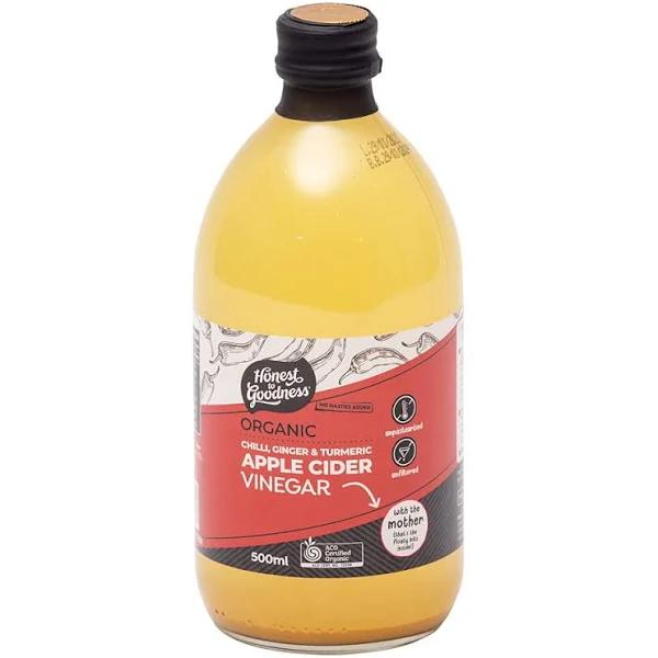 Organic Apple Cider Vinegar with Ginger, Turmeric & Chilli 500ml | Honest to Goodness