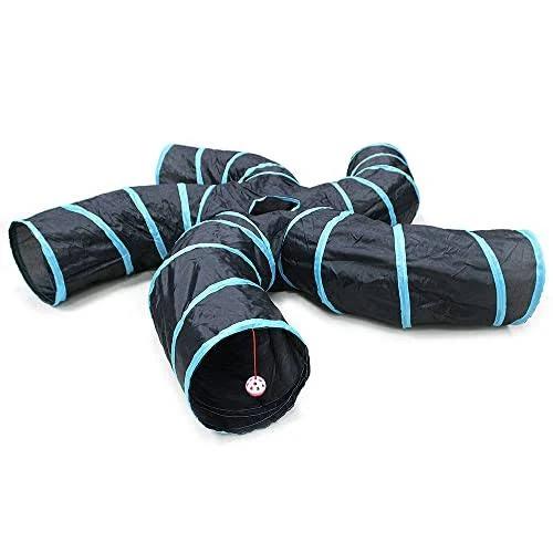 EGETOTA Cat Tunnel For Indoor Cats Large, With Play Ball S-Shape 5 Way Collapsible Interactive Peek Hole Pet Tube Toys, Puppy, Kitty, Kitten, Rabbit