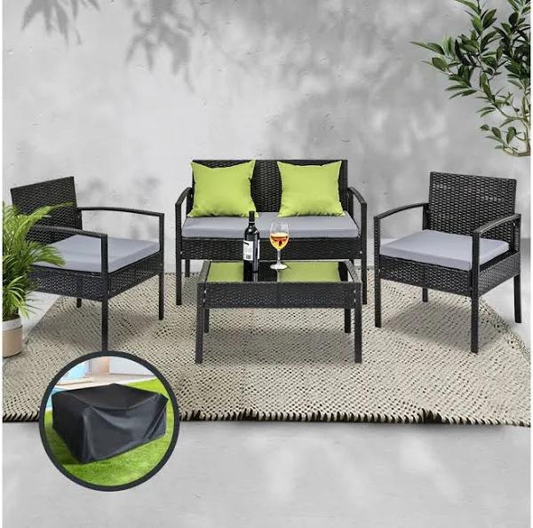 Gardeon Outdoor Furniture Lounge Setting Garden Patio Wicker Cover Table Chairs