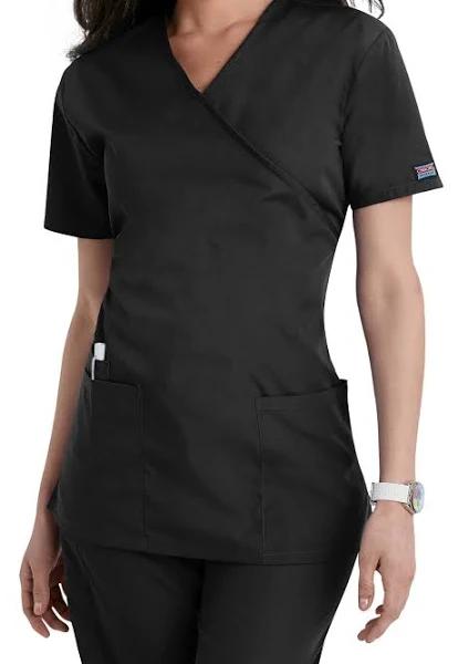 Cherokee Workwear 4801 Scrubs Top Womens Mock Wrap Tunic Black