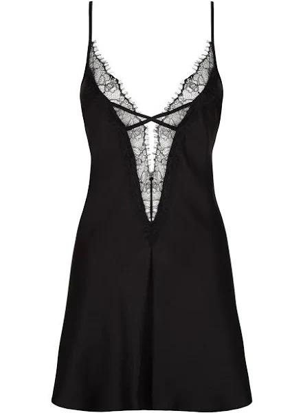 Ann Summers Cherryann Lace Trim Satin Chemise in Black