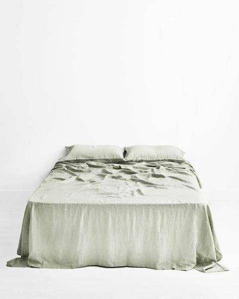 Sage 100% Flax Linen Flat Sheet - King Single - Bed Threads