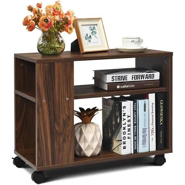 Giantex 3-Tier Mobile Side Table Industrial Nightstand Storage Shelf Sofa Side End Table For Living Room Bedroom, Brown