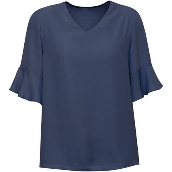 Biz Corporates Aria Womens Fluted Sleeve Blouse Storm Blue Size 10