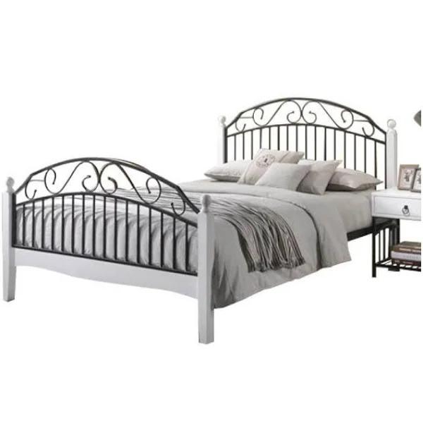 Ashley King Size Bed Frame - Black Metal Frame - White