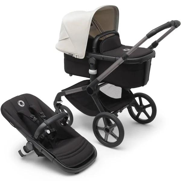 Bugaboo Fox 5 Bassinet and Seat Stroller Graphite Base, Midnight Black Fabrics, Misty White Sun Canopy