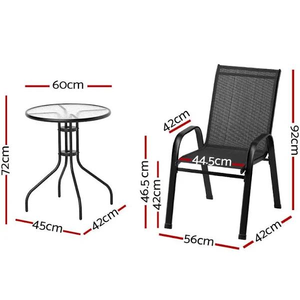 Gardeon Outdoor Furniture 3pc Table and Chairs Stackable Bistro Set Patio Coffee