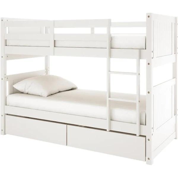 Elisha Solid Pine Bunk Bed with Storage - White