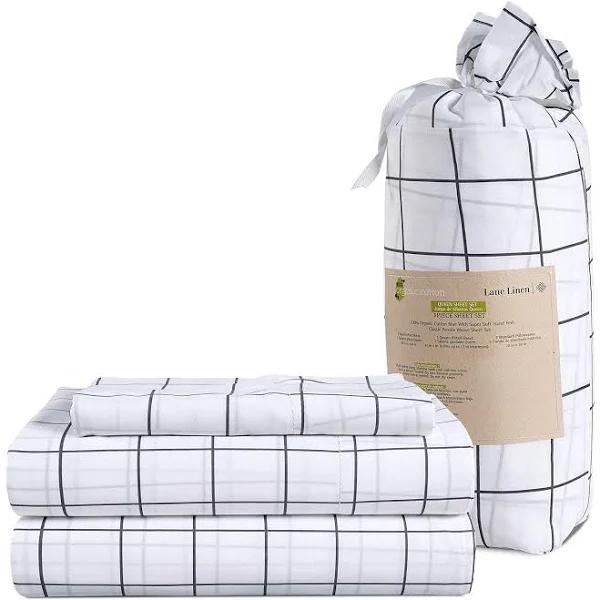 100% Organic Washed Cotton Sheet Set - Windowpane Charcoal Single