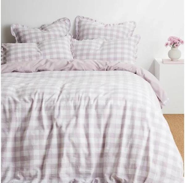 Target Lulu Gingham Linen/Cotton Quilt Cover Set - Purple - King Bed - AfterPay & zipPay Available