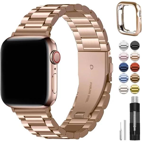 Fullmosa Rose Gold Apple Watch Straps 38mm 40mm 41mm Metal iWatch Strap Stainless Steel Replacement Bands Compatible with iWatch Series 9/8/7/6/SE/SE