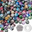 QUEFE 500pcs Craft Beads For Jewelry Making, For Bracelets Making,Space Acrylic Beads in Ink Patterns with 50pcs Spacer Beads and Crystal String