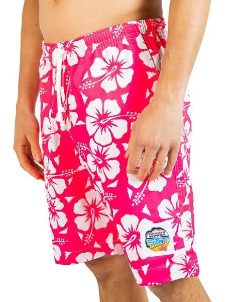 Okanui Mens - Classic Shorts - Hibiscus Glow Pink - Australian Made Glow Pink / Hibiscus / Large