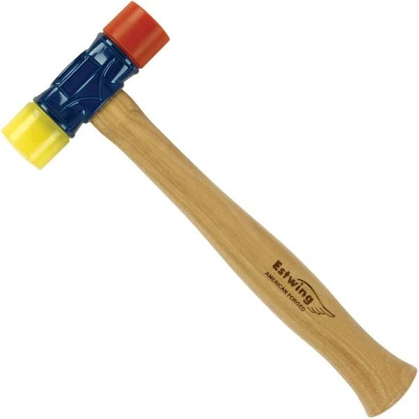 Estwing - DFH-12 Rubber Mallet - 12 oz Double-face Hammer With Soft/Hard Tips & Hickory Wood Handle - DFH12,Black Red & Yellow