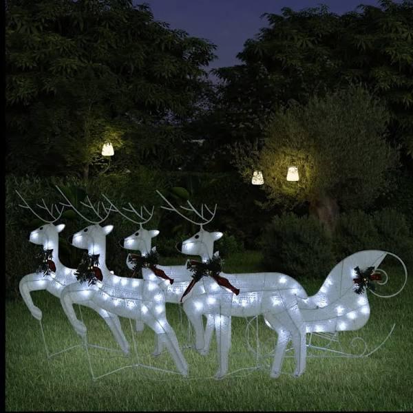 vidaXL Reindeer & Sleigh Christmas Decoration 100 LEDs Outdoor White