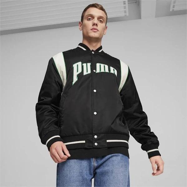 Team Unisex Varsity Jacket in Black, Size XL, Polyester by Puma