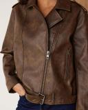 Atmos&Here - Women's Brown Leather Jackets - Dylan Distressed Biker Jacket - Size 14 at The Iconic