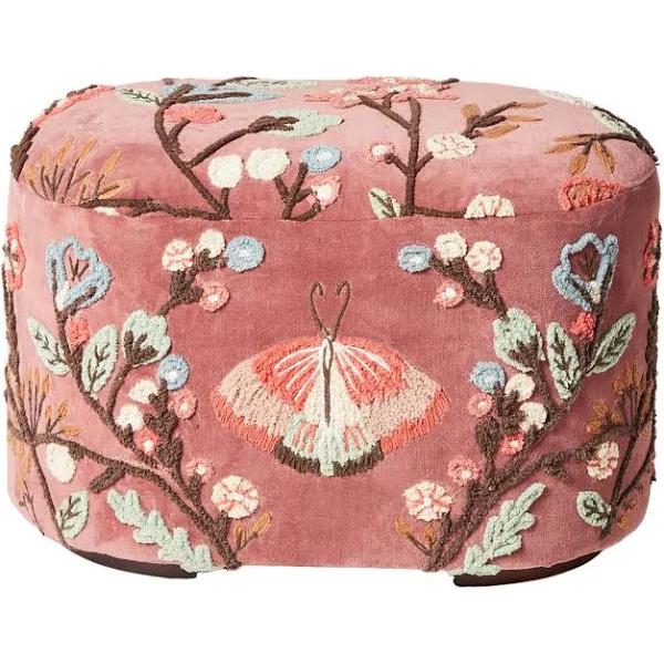 Freya Embroidered Ottoman Rose Pink Velvet | Rose Pink | Upholstery | Early Settler Furniture