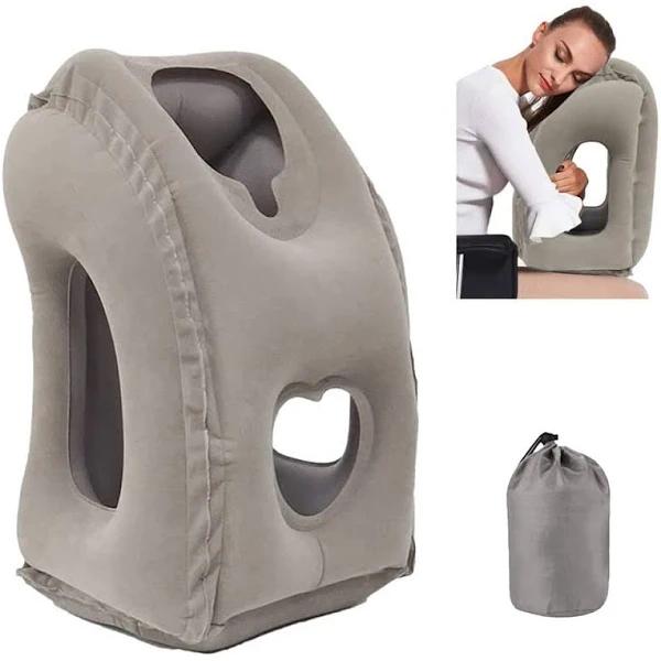 FancyGrab Inflatable Travel Pillows Office Nap Rest Pillow Inflatable Airplane Pillow Grey