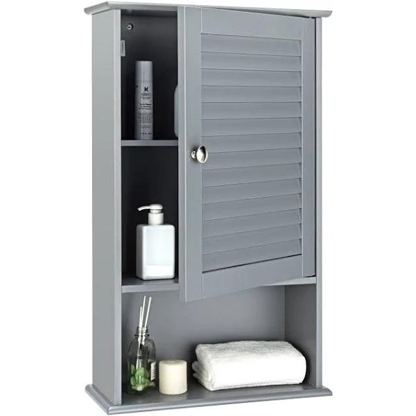 Giantex Bathroom Wall Cabinet Large Storage Cupboard Height Adjustable Shelf Modern Medicine Cabinet Grey