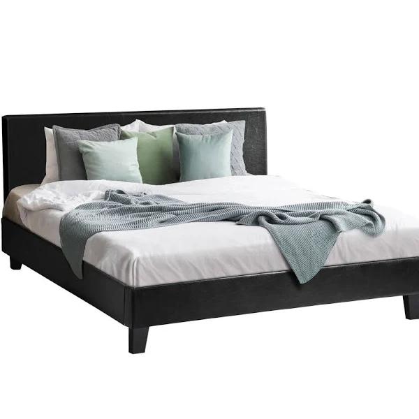 Oikiture Bed Frame Queen Size Black Leather