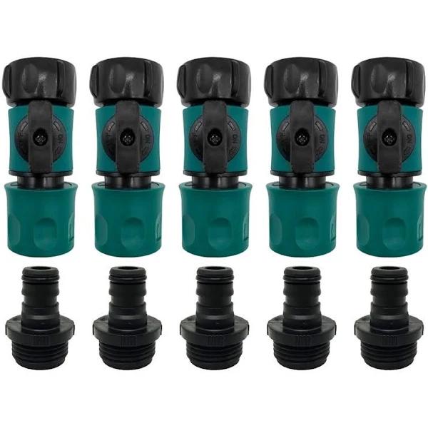 Plastic Garden Hose Quick Connect with Shutoff Valve Set Male and Female, 3/4” Quick Connectors with Valve for Water Hose Coupling, Quick Release