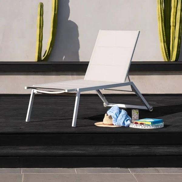 Mimosa White Solaris Padded Sling Sun Lounge with Wheels