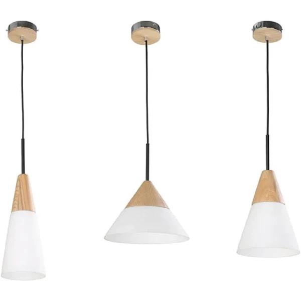 Finn Blonde Wood & Opal Glass Pendant Light Long Cone