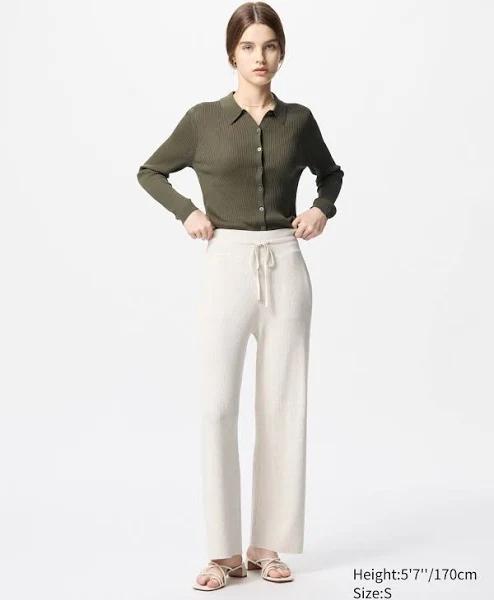 Uniqlo Washable Knit Ribbed Pants - Natural Size L