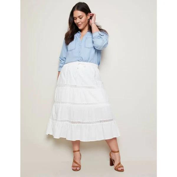 Autograph Woven Lace Trim Midi Skirt - Size 28 - Womens - White