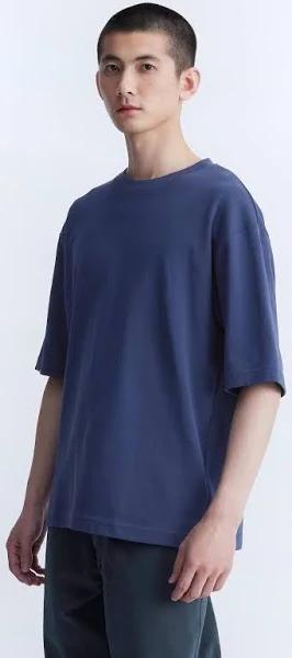 Uniqlo U Airism Cotton Oversized Crew Neck Half Sleeve T-Shirt - Navy Size L