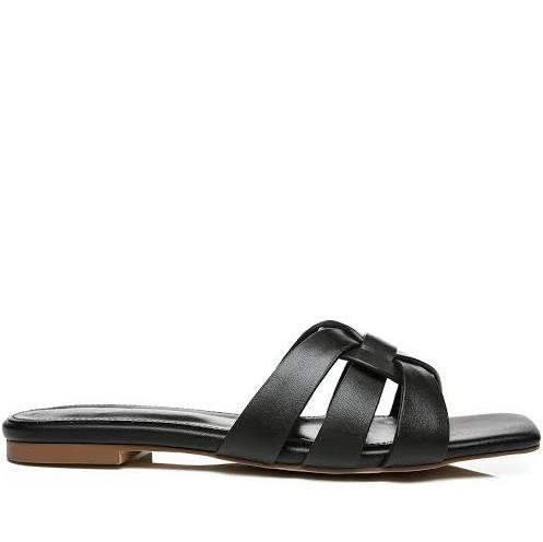 TARRAMARRA Leather Woven Flat Slides Women Jennifer Black / 36