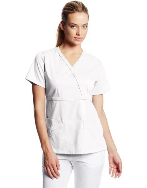 Cherokee Luxe 1841 Scrubs Top Womens Mock Wrap White